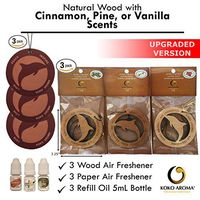 KOKO AROMA Cinnamon, Pine, and Vanilla Bundle Air Sanitizer Car Freshener and Odor Remover, 3 Natural Wood, 3 Papers, 3 Refills and Reusable (Cinnamon Pine Vanilla Bundle 3 Packs)