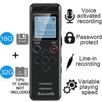 16GB Digital Voice Activated Recorder for Lectures - aiworth 1160 Hours Sound Audio Recorder Dictaphone Voice Activated Recorder Recording Device with Playback,MP3 Player,Password,Variable Speed
