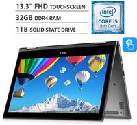 Dell Inspiron Premium 13.3" 2-in-1 Full HD Touchscreen Laptop, Intel Core i7-8550U Up to 4.00 GHz, 32GB Memory, 1TB Solid State Drive, Backlit Keyboard, Wireless-AC, Bluetooth, Windows 10 Home, Gray