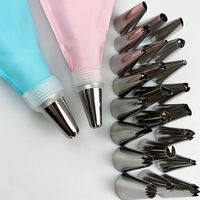 Silicone Pastry Bag Tips 26 PCS/Set Kitchen DIY Icing Piping Cream Reusable Pastry Bags +24 Nozzle Set Cake Decorating Tools (Pink)