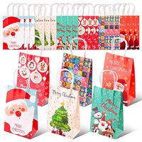 Swpeet 18Pcs Merry Christmas Gift Bags Paper Gift Wrapping Bags Kit, Paper Goodie Bag Glitter Assorted Christmas Prints Treat Gift Bags for Kraft Bags, Christmas Goody Bags, Xmas Gift Bags
