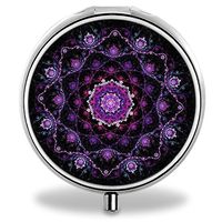 IMLONE Pill Organizer, Customized Beautiful Purple Flower Pill Boxes with 3 Components for Purse