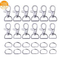 100PCS Premium Swivel Snap Hooks and D Rings, Swivel Snap Hooks for Keychain and Sewing Project(3/4"Inside Width)
