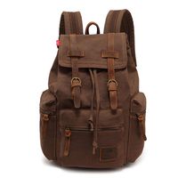 High Capacity Canvas Vintage Backpack - for School Hiking Travel, Coffee, Size M