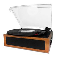 LP&No.1 Vintage Vinyl Record Player with Stereo Speaker,3 Speed Turntable Light Brown
