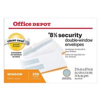Office Depot Double-Window Envelopes, 8 5/8in. (3 5/8in. x 8 5/8in.), White, Self-Adhesive, Box of 250, 77159