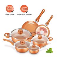 Cookware-Set Nonstick Pots and Pans-Set Copper Pan - KUTIME 6pcs Cookware Set Non-stick Frying Pan Ceramic Coating Stockpot, Cooking Pot, Copper Aluminum Pan with Lid, Gas Induction Compatible