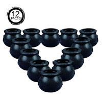 Ofargo Plastic Cauldron, Mini Black Witch Cauldron, Multi-purposed Novelty Candy Holder Pot with Handle for Halloween, St Patrick's Day Party Favors (2 1/4-2 3/4", Pack of 12)