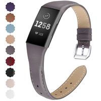 NANW Bands Compatible with Fitbit Charge 3, Slim Genuine Leather Wristband Replacement Accessories Strap for Women Men Compatible with Fitbit Charge 3 / Charge 3 SE Small Large