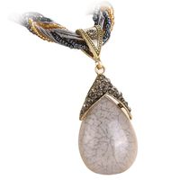 WaiiMak Bohemian Jewelry Statement Necklaces Women Rhinestone Gem Pendant Collar (Gray)