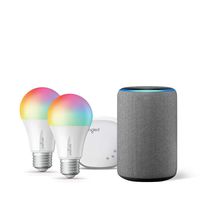 Echo (3rd Gen) Heather Gray Bundle with Senged 2-pack smart bulb color starter kit