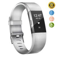 JOMOQ Replacement Bands Compatible for Fitbit Charge 2, Adjustable Breathable Sport Wristbands Silicone Accessories Women Men (Small, Silver)