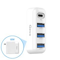 Geva USB C Hub Docking Station, Type C Adapter Hub Charger Power Converter for 60W 13'' MacBook Pro Adapter, 4-in-1 Dongle with 1 PD 3.0 Port, 3 USB 3.0 Ports for Hard Disk Data Transfer& Charger