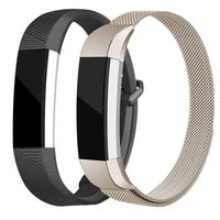 AKALE Replacement Bands Compatible for Fitbit Alta/Alta HR, Stainless Steel Metal Strap and Extra Silicone Replacement Bands (Champagne Gold + Black Small)