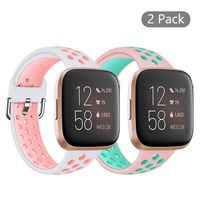 Seltureone (2 Pack Sport Bands Compatible for Fitbit Versa/Versa 2/Versa Lite, Replacement Wristband Accessories Women Man for Versa Smart Watch (S)- Pink/Teal,White/Pink