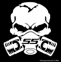 UR Impressions SS Piston Gas Mask Skull Decal Vinyl Sticker Graphics for Cars Trucks SUV Vans Walls Windows Laptop|White|5.5 Inch|UR691