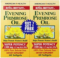 American Health Royal Brittany Evening Primrose Oil Softgels, 2 Pack - Promotes Women's Health - Nutritional Support for Women with PMS - Non-GMO, Gluten-Free, 1300 mg, 60 Count, 120 Total Servings