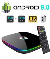 Q Plus Android 9.0 TV Box, Android TV Box 4GB RAM 32GB ROM H6 Quadcore cortex-A53 Support 3D 6K Ultra HD H.265 2.4GHz WiFi USB 3.0 Smart TV Box