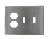 Leviton 84121-40 3-Gang 2-Toggle 1-Duplex Device Combination Wallplate, Oversized, Device Mount, Stainless Steel