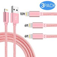 Boost Extra Long Phone Charger [3-Pack 6FT 6FT 10FT] Nylon Braided USB Charge & Sync Cable Cord Compatible with iPhone X Case/8/8 Plus/7/7 Plus/6/6s Plus/5s/5,iPad Mini Case - Pink