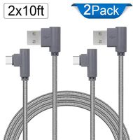 Angled Type C Cable, BLUELEC Nylon Braided USB C to USB A Charger Cord 10FT Compatible Samsung Note 8,Galaxy S9,LG V30 V20 G6 G5,Google Pixel/2/Pixel XL/2,Nexus 6P 5X,Oneplus 5T/5/3T[Pack of 2/Grey]