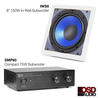 OSD Audio SMP60 75W Compact Subwoofer Amplifier and IWS8 In-Wall 8" 150W Subwoofer Home Theater Package