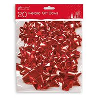 20 x Mixed Size Metallic Christmas Birthday Wrapping Gift Bows Gold Red or Silver, Red