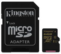 Kingston Digital 64GB MicroSDXC CL10 UHS-I 90R/45W with Adapter (SDCA10/64GB)