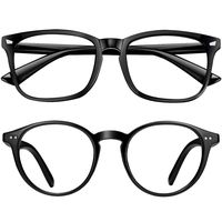 Blue Light Blocking Glasses 2pack Square Computer Glasses Women/Men, Nerd Reading Gaming Glasses Non Prescription (black+round black)