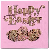 Easter Eggs Happy Pack 50 Napkins Pink - Gold Foil Cocktail