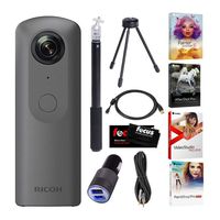 Ricoh Theta V 360-Degree Spherical 4K HD Digital Camera Selfie Stick, Video Editing Software Bundle
