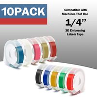 Replacement 3D Embossing Labels Tape Compatible with Dymo Embossing Label Maker DIY Manual Label Printer,1/4''x 9.8',10 Colours Plastic Organizer Embossing Label Makers 1610 Tape 10 Rolls