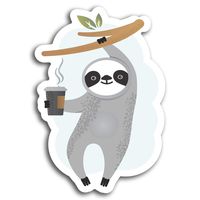 2 x 10cm Lazy Coffee Sloth Vinyl Stickers - Sticker Laptop Luggage Gift #19395 (10cm Tall)