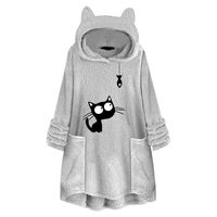 TWGONE Cat Hoodie with Ears Women Fall Tunics for Women to Wear with Leggings Plus Size Fleece Embroidery Top Blouse with Pocket (XXX-Large,Zb-Gray)