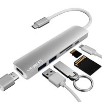 USB C Hub 6-in-1 Aluminum Multiport Adapter,4K HDMI Port, 2 USB 3.0 Ports, SD, Micro SD,USB C Charging Port for Macbook Pro, Surface Pro,Chromebook, USB Flash Drives and More (Silver)