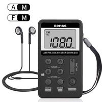 Portable Radio Mini AM FM Digital Radio with Earphones Pocket Personal Radio Compact Transistor Radio AM FM Stereo Radio Rechargeable LCD Display for Gift Walk Jogging Outdoor (Black)
