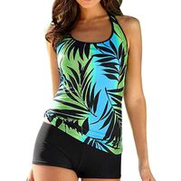 Balakie Swimsuit for Women, Split Leaves Printed Sports and Leisure Beachwear Push Up Monokini Bra Bathing Swimwear (XXL, Green)