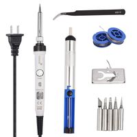 TXINLEI Electronics Soldering Iron Kit, 60W 110V Adjustable Temperature Welding Tool Set with ON/OFF Switch, 5pcs Soldering Iron Tips, Solder Wire, Stand, Tweezers, Desoldering Pump