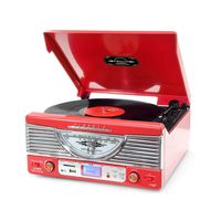 Pyle Vintage Turntable - Retro Vinyl Stereo System With Bluetooth, USB Reader, SD Card Slot and 3-Inch Speakers - Audio Files to MP3 with Remote and LCD Display (PTR8UR)