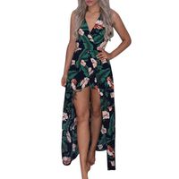 Goddessvan Women Boho Spaghetti Strap Jumpsuit Printing Playsuit Dress Summer Beach Rompers (S, Green)