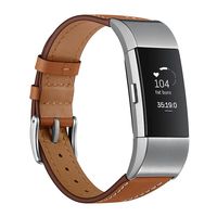 MoreToys Genuine Leather Adjustable Replacement Accessory Sport Watch Band Wrist Strap Bracelet for Fitbit Charge 2 Fitness Wristband (Brown)