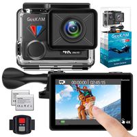 GeeKam Action Camera 4K 30fps Video 20MP Photos with Touch Screen Remote Control HD Sports Camera with Helmet Accessories Kit-T1