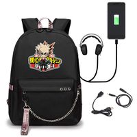 Anime My Hero Academia Printed College Backpack Laptop Bag with USB Charging Port