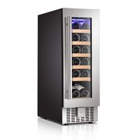 Antarctic Star Wine Cooler Beverage Refrigerator Fridge 18 Bottles 12" Single Zone Built-in Freestanding with Stainless Steel & Triple-Layer Tempered Digital Temperature Memory Function Wood Shelves