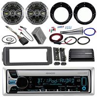 Kenwood KMR-D765BT Stereo Receiver Bundle + 2 Kicker 6.5" Speaker + Motorcycle Speaker Adapters + 200 Watt Amplifier W/Amp Kit + Dash Trim Kit + Handle Bar Conroller for 98-13 Harley + Enrock Antenna