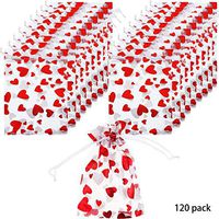 Trounistro 120 Pieces Heart Gift Bags Valentine Drawstring Bags Candy Bags Wedding Gift Bag for Valentine's Day Wedding Party Favor