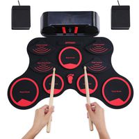 ammoon Electronic Roll-up Drum Set Digital MIDI Drum Kit 9 Silicon Durm Pads Built-in Stereo Speakers Rechargeable Lithium Battery with 2 Foot Pedals for Kids Children Beginners