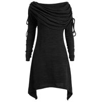 RUIVE Plus Size Sweatshirt for Women's Ruched Foldover Collar Pure Colour Loose Blouse Ladies Long Tunic Tops Black