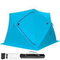 Happybuy Ice Fishing Tent Waterproof Pop-up 3 Person Shanty Window w Carrying Bag Ice Shelter Fishing Tent with Detachable Ventilation Windows Resisting Oxford Fabric Zippered Door (Blue 3 Person)