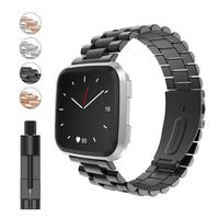 Smasy Band Compatible with Fitbit Versa/Versa 2/Versa Lite Edition, Women Men Stainless Steel Metal Solid Replacement Wristbands for Fitbit Versa Smart Watch (Black)